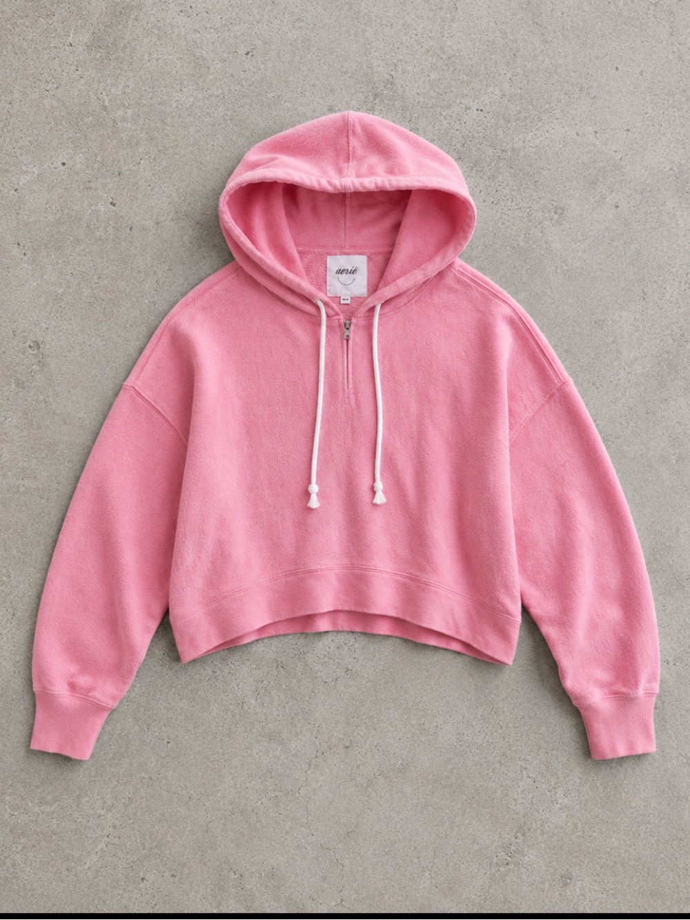 Aerie Textured Cropped Quarter Zip Hoodie Pullover Women’s Medium Pink Oversized